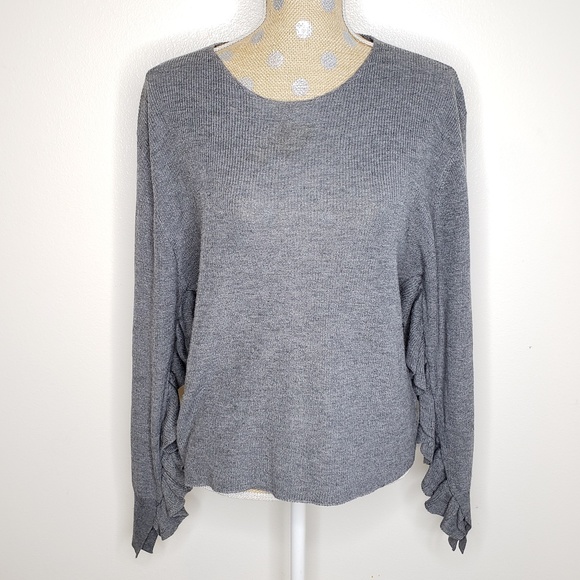 John + Jenn Ruffle Long Sleeve Pullover Ribbed Sweater Top 5% Wool - Picture 2 of 8